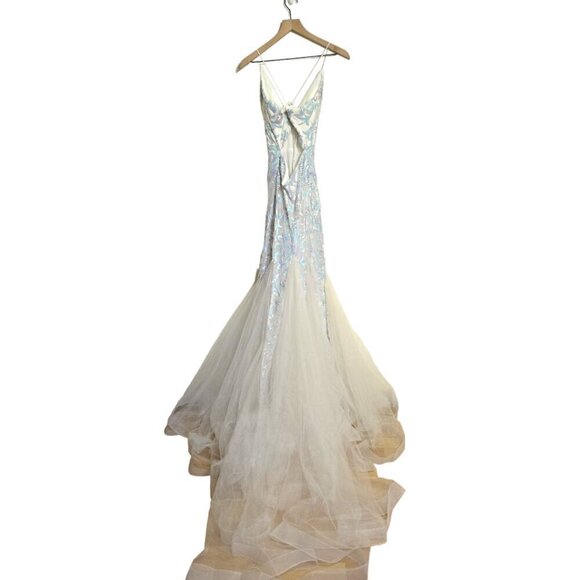 Clarisse NWT Iridescent White Sequin Mermaid Formal Ball Gown Sz 8 - Picture 7 of 16